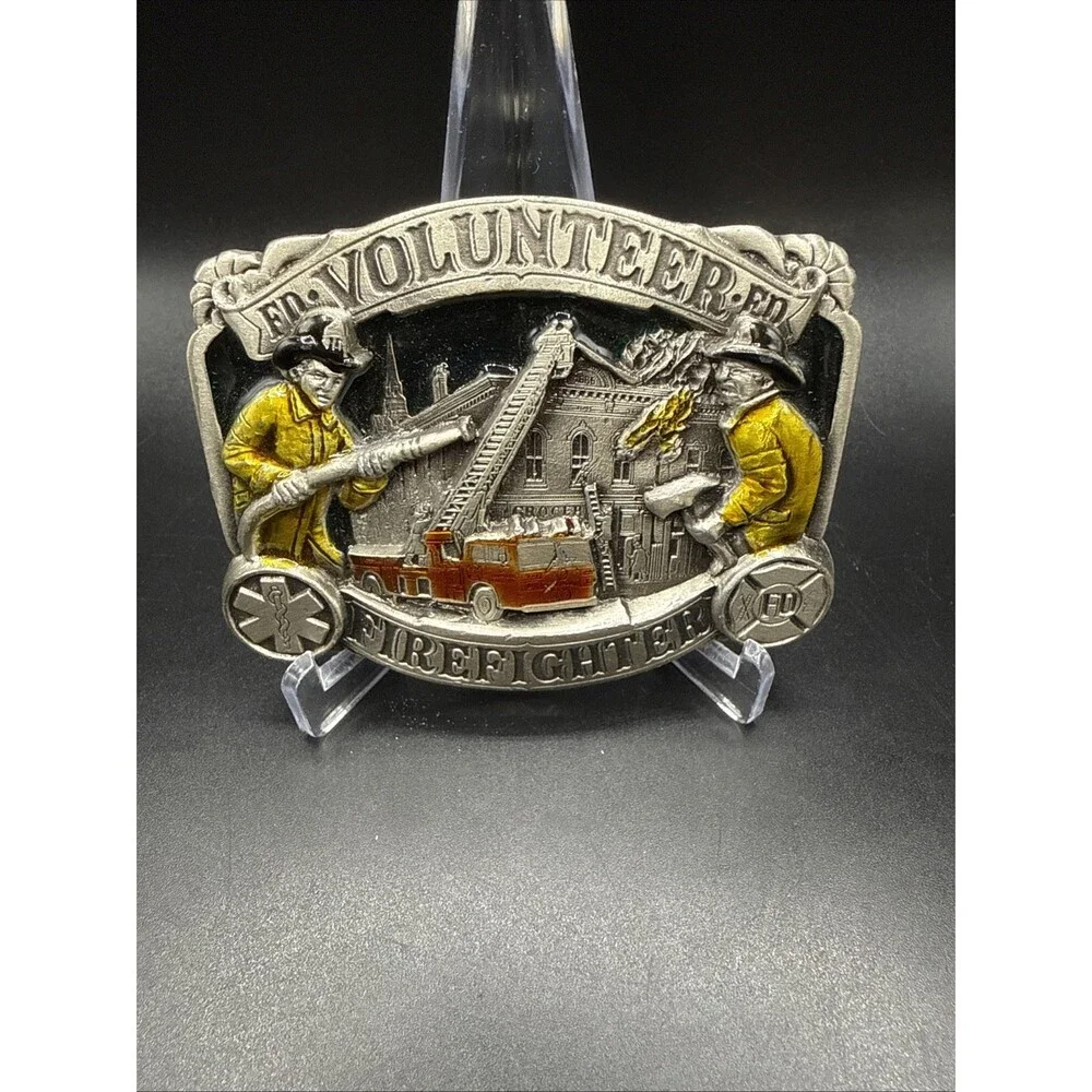 Vintage 1986 Volunteer Firefighter Belt Buckle Fire Rescue Fire Department USA